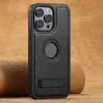 Suteni G2 Magsafe Oil Wax Leather Back Phone Case with Holder, For iPhone 13 Pro Max, For iPhone 13 Pro, For iPhone 13, For iPhone 12, For iPhone 12 Pro Max, For iPhone 12 Pro