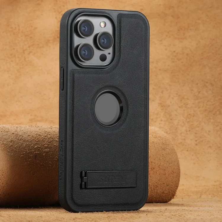 SYA002550909A.webp Suteni G2 Magsafe Litchi Texture Leather Back Phone Case with Holder, For iPhone 13 Pro Max, For iPhone 13 Pro, For iPhone 13, For iPhone 12, For iPhone 12 Pro Max, For iPhone 12 Pro - Image 1