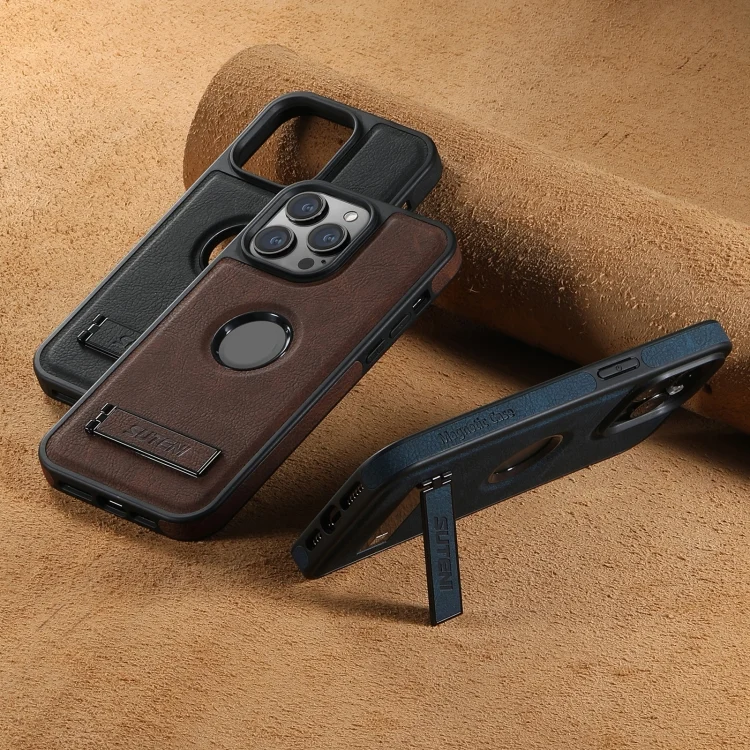SYA0025509_B1.webp Suteni G2 Magsafe Litchi Texture Leather Back Phone Case with Holder, For iPhone 13 Pro Max, For iPhone 13 Pro, For iPhone 13, For iPhone 12, For iPhone 12 Pro Max, For iPhone 12 Pro - Image 2