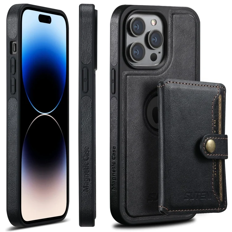 Suteni M1 Oil Wax MagSafe Detachable Horizontal Card Bag Phone Case, For iPhone 14 Pro, For iPhone 14 Pro Max, For iPhone 13 Pro Max, For iPhone 13 Pro, For iPhone 13