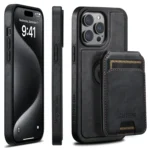 Suteni M2 Oil Wax MagSafe Horizontal Card Bag Phone Case, For iPhone 16 Pro Max, For iPhone 16 Pro, For iPhone 16 Plus, For iPhone 16, For iPhone 15 Pro Max