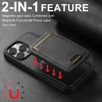 Suteni M2 Oil Wax MagSafe Horizontal Card Bag Phone Case, For iPhone 16 Pro Max, For iPhone 16 Pro, For iPhone 16 Plus, For iPhone 16, For iPhone 15 Pro Max - Image 6