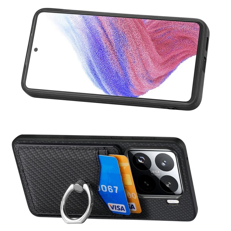SYA002564902A_3.webp Carbon Fiber Card Wallet Ring Phone Case, For Xiaomi 15 Pro, For Xiaomi 15, For Redmi Note 14 5G, For Redmi Note 14 Pro+ 5G - Image 5