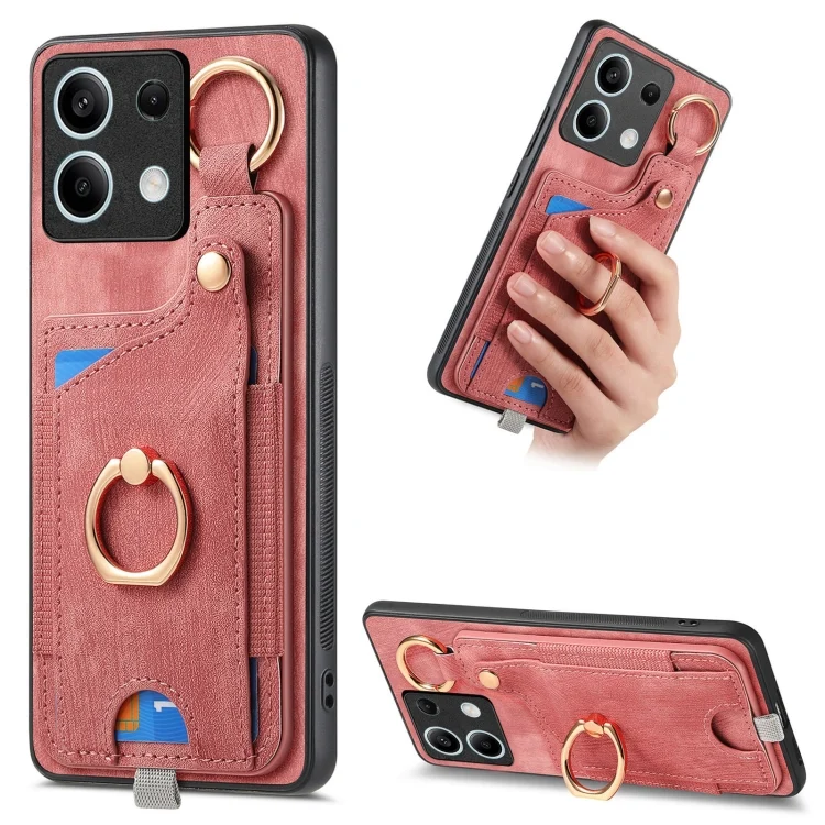Retro Skin-feel Ring Card Bag Phone Case with Hang Loop, For Redmi Note 13 5G, For Redmi 13C, For Redmi Note 13 Pro+ 5G