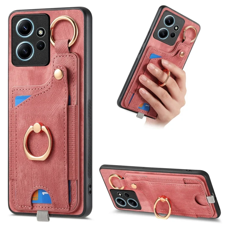 Retro Skin-feel Ring Card Bag Phone Case with Hang Loop, For Redmi Note 12 4G, For Redmi Note 12 Turbo, For Redmi Note 12 Pro 5G