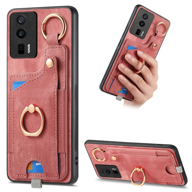 Retro Skin-feel Ring Card Bag Phone Case with Hang Loop, For Redmi K60 / 60 Pro, For Xiaomi 12T / Redmi K50 Ultra