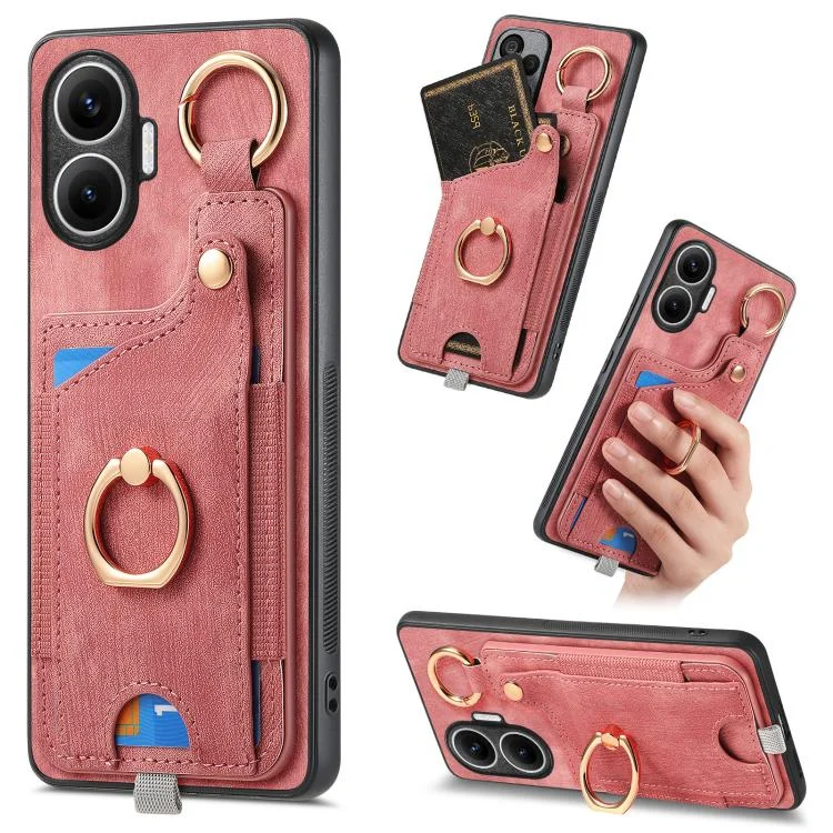 Retro Skin-feel Ring Card Bag Phone Case with Hang Loop, For Redmi Turbo 4 Pro, For Redmi Turbo 4, For Xiaomi Poco X7 Pro