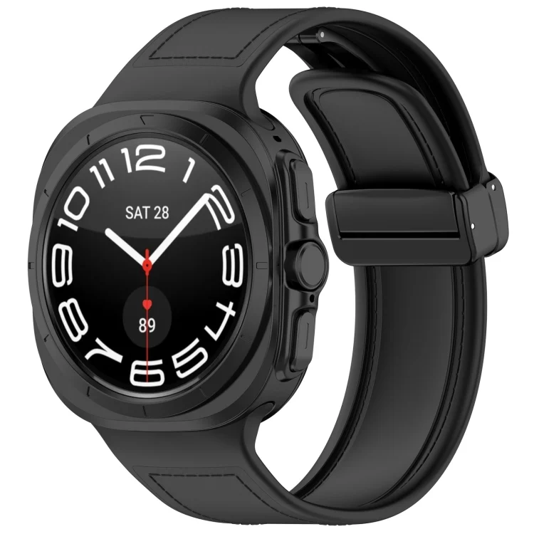 For Samsung Galaxy Watch Ultra 47mm Magnetic Folding Buckle Silicone Leather Watch Band