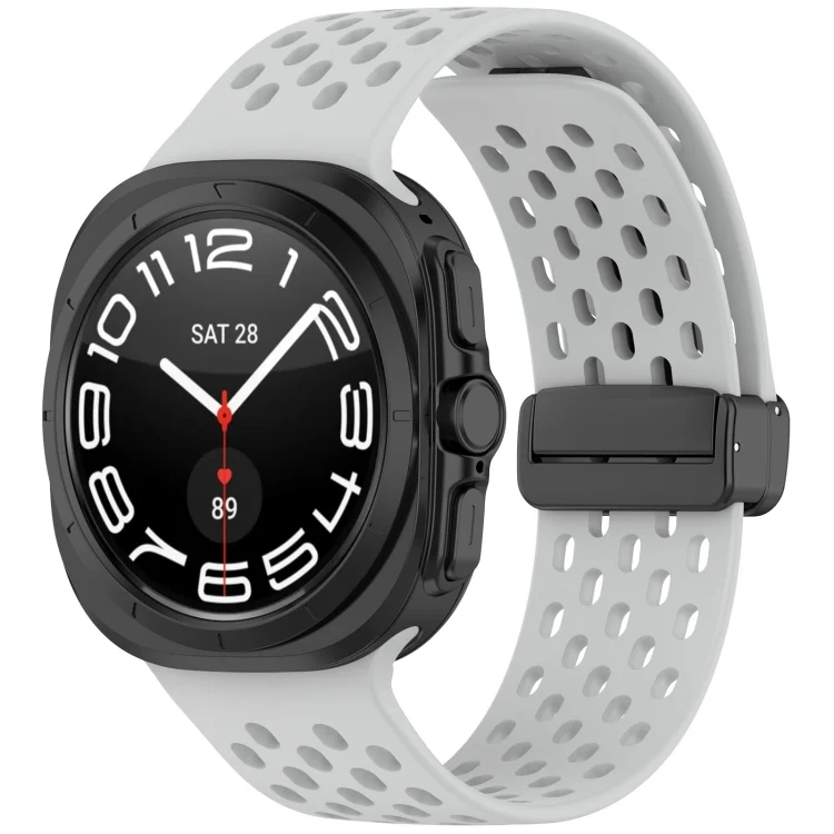 For Samsung Galaxy Watch Ultra 47mm Hole Style Magnetic Folding Buckle Silicone Watch Band