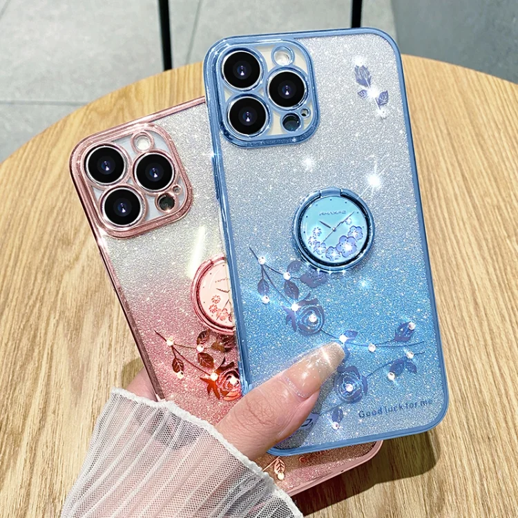 SYA002642601A_3.webp Gradient Glitter Immortal Flower Ring All-inclusive Phone Case, For iPhone 16 Pro Max, For iPhone 16 Pro, For iPhone 16 Plus, For iPhone 16 - Image 4