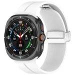 For Samsung Galaxy Watch Ultra 47mm / Ultra 2025 Groove Magnetic Folding Silver Buckle Silicone Watch Band