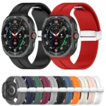 For Samsung Galaxy Watch Ultra 47mm / Ultra 2025 Groove Magnetic Folding Silver Buckle Silicone Watch Band - Image 2