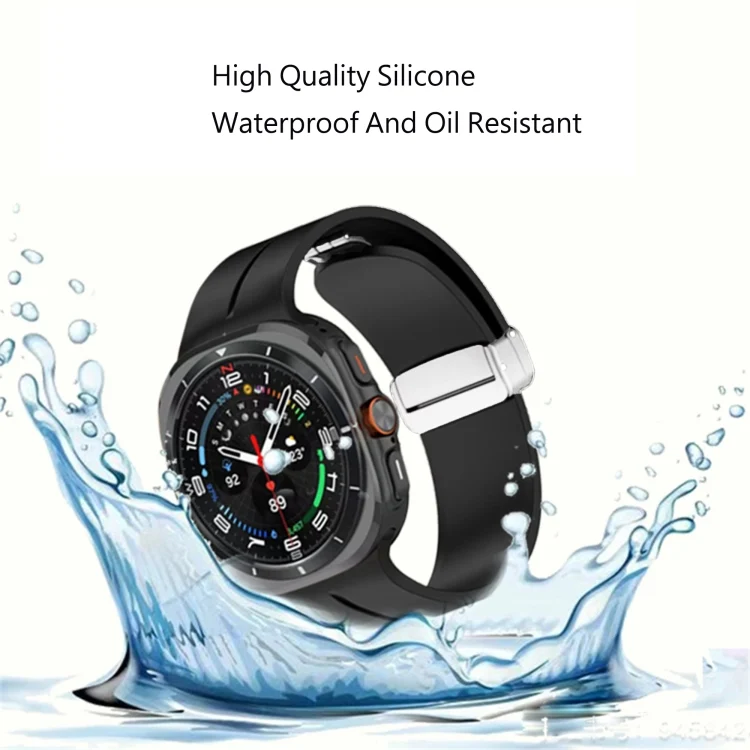 SYA0026461_B2.webp For Samsung Galaxy Watch Ultra 47mm / Ultra 2025 Groove Magnetic Folding Silver Buckle Silicone Watch Band - Image 3