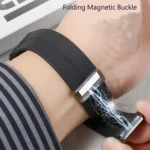 For Samsung Galaxy Watch Ultra 47mm / Ultra 2025 Groove Magnetic Folding Silver Buckle Silicone Watch Band - Image 6