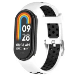 For Xiaomi Smart Band 10 / 9 / 8 Holes Style Metal Connector Two Color Silicone Watch Band