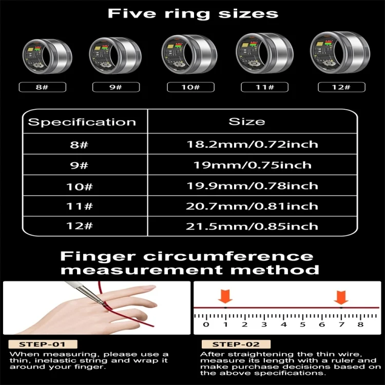 SYA0026594_B2.webp R18 SIZE 12 Smart Ring, Support Heart Rate / Blood Oxygen / Sleep / Multiple Sports Modes - Image 3