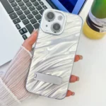 Plating Glitter Texture Fold Holder TPU Phone Case with Lens Film, For iPhone 13