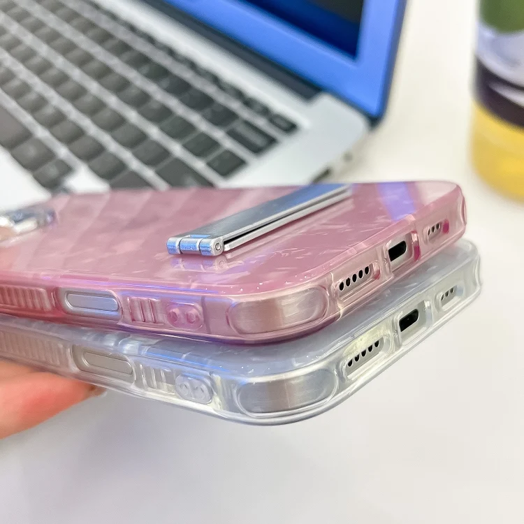 SYA0026686_B6.webp Plating Glitter Texture Fold Holder TPU Phone Case with Lens Film, For iPhone 13 - Image 7