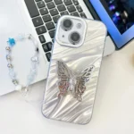 Plating Glitter Lens Film Texture Butterfly Holder Wristband Phone Case, For iPhone 14