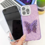 Plating Glitter Lens Film Texture Butterfly Holder Wristband Phone Case, For iPhone 13 Pro - Image 3