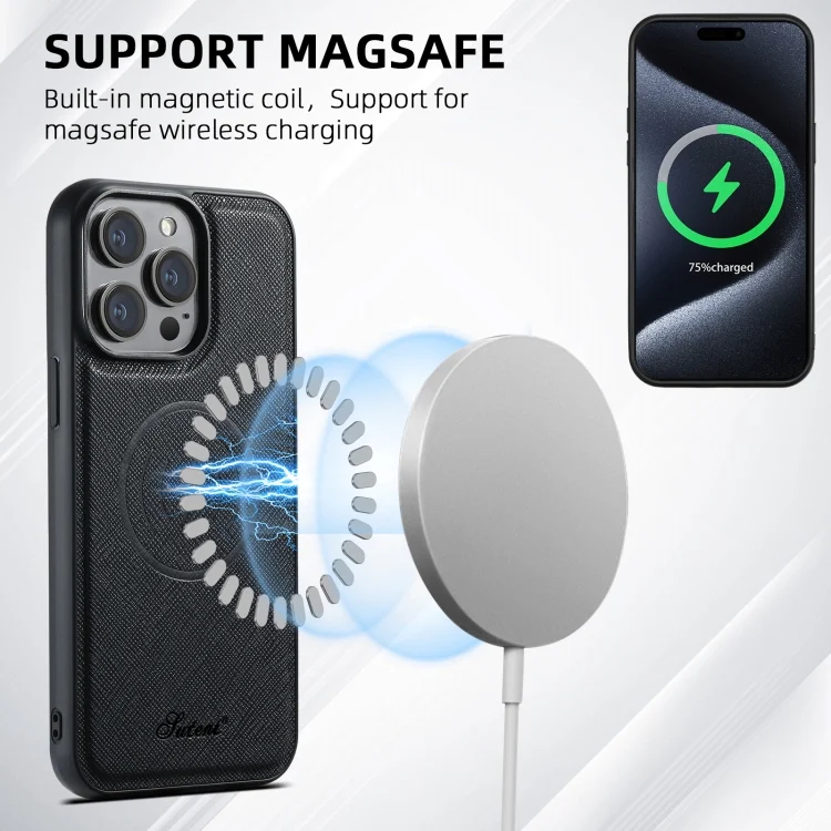 SYA002670613A_3.webp Suteni H18 Cross Grain MagSafe Wallet Leather Phone Case, For iPhone 13 Pro Max, For iPhone 13 Pro, For iPhone 13, For iPhone 12, For iPhone 12 Pro Max, For iPhone 12 Pro - Image 5
