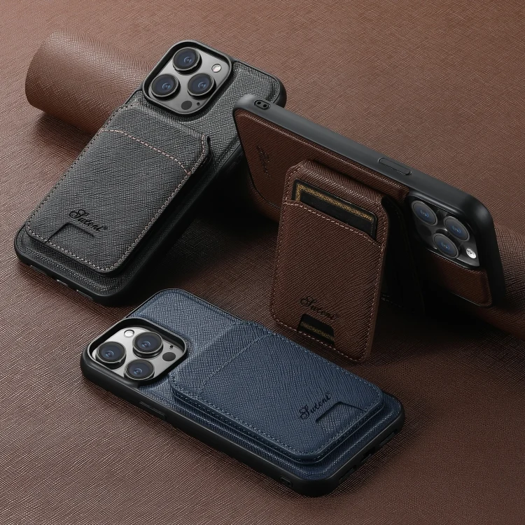 SYA0026706_B1.webp Suteni H18 Cross Grain MagSafe Wallet Leather Phone Case, For iPhone 13 Pro Max, For iPhone 13 Pro, For iPhone 13, For iPhone 12, For iPhone 12 Pro Max, For iPhone 12 Pro - Image 2
