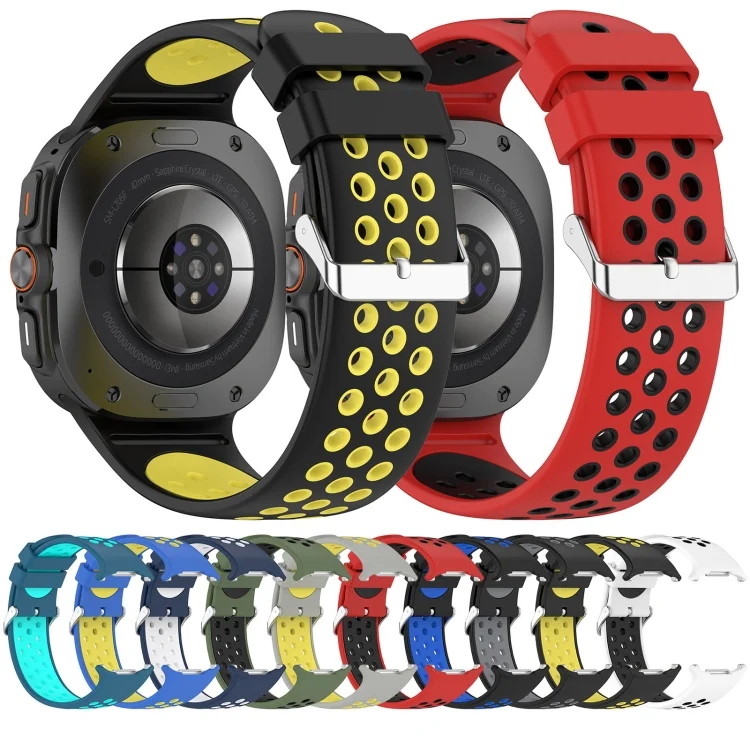 SYA0026764_B2.webp For Samsung Galaxy Watch Ultra 47mm Holes Style Metal Connector Two Color Silicone Watch Band - Image 3