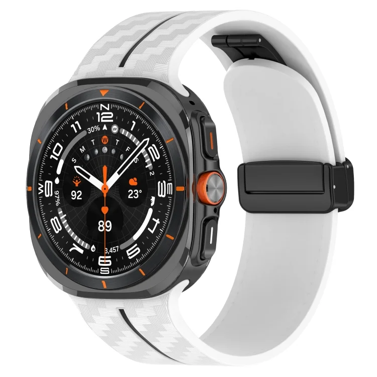 For Samsung Galaxy Watch Ultra 47mm Carbon Fiber Magnetic Folding Buckle Silicone Watch Band