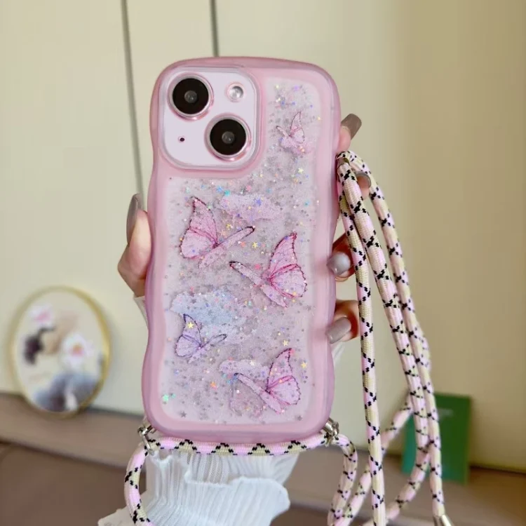 SYA002692909A.webp Crossbody Wave Edge Butterfly TPU Phone Case, For iPhone 14 Plus, For iPhone 14, For iPhone 14 Pro, For iPhone 14 Pro Max - Image 1