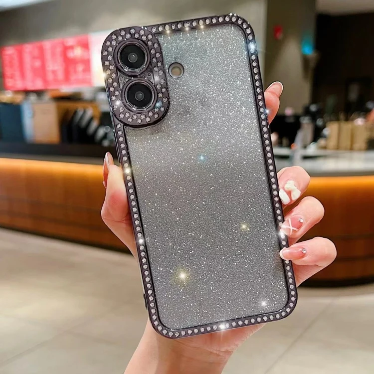 Diamond Gradient Glitter Plated TPU Phone Case, For iPhone 16 Plus, For iPhone 16
