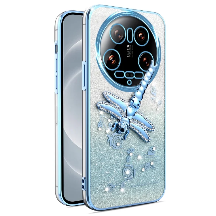 Gradient Glitter Immortal 3D Dragonfly Holder Plated Phone Case, For Xiaomi 14 Ultra, For Xiaomi 14 Pro, For Xiaomi 14