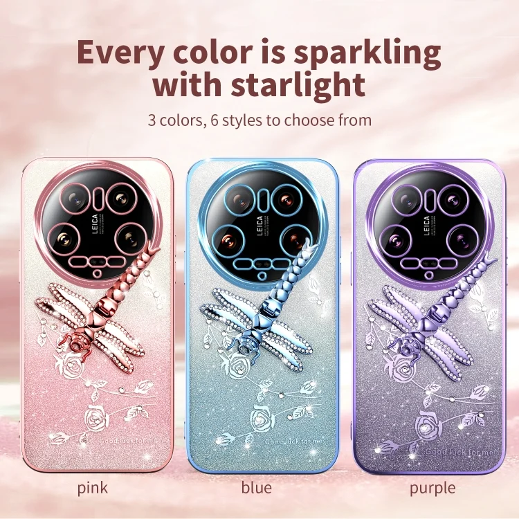 SYA002694601A_2.webp Gradient Glitter Immortal 3D Dragonfly Holder Plated Phone Case, For Xiaomi 14 Ultra, For Xiaomi 14 Pro, For Xiaomi 14 - Image 3
