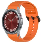 Wavy Grain Stitched Black Buckle Silicone Watch Band