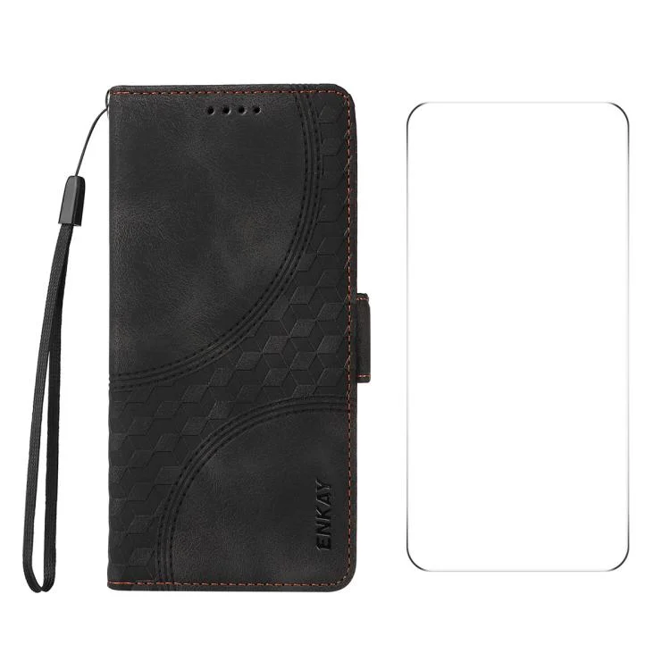 ENKAY Embossed Rhombus Starry Leather Phone Case with Screen Film, For Redmi K80 Pro, For Redmi K80, For Xiaomi 15, For Xiaomi 14T Pro