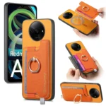 Retro Magsafe Cross Leather Ring Holder Card Bag Phone Case, For Xiaomi Redmi A3, For Xiaomi Redmi Note 13 4G