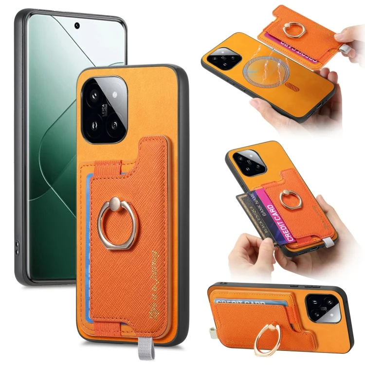 Retro Magsafe Cross Leather Ring Holder Card Bag Phone Case, For Xiaomi 14, For Xiaomi Redmi Note 13 5G