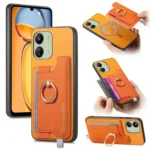 Retro Magsafe Cross Leather Ring Holder Card Bag Phone Case, For Redmi 13C / Poco C65 / M6, For Redmi Turbo 3 5G
