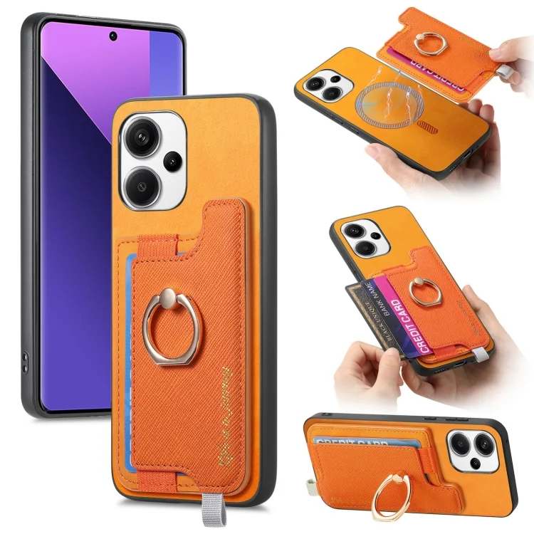 Retro Magsafe Cross Leather Ring Holder Card Bag Phone Case, For Redmi Note 13 Pro+, For Redmi 12 / Note 12R / Poco M6 Pro 5G