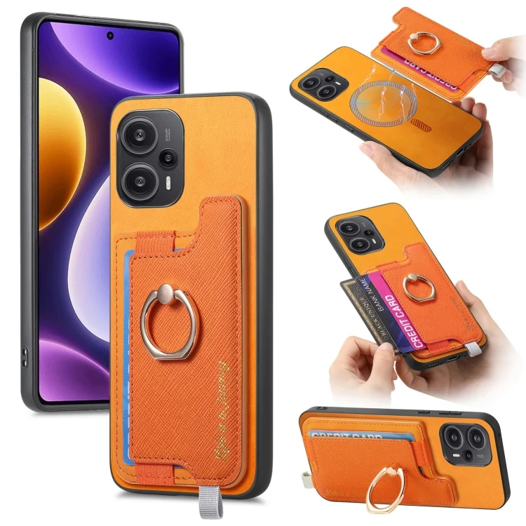 Retro Magsafe Cross Leather Ring Holder Card Bag Phone Case, For Redmi Note 12 Turbo / Poco F5 5G, For Xiaomi Civi 3 5G