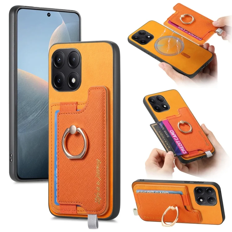 Retro Magsafe Cross Leather Ring Holder Card Bag Phone Case, For Redmi K70E / Poco X6 Pro 5G, For Redmi Note 13 Pro 5G / Poco X6 5G