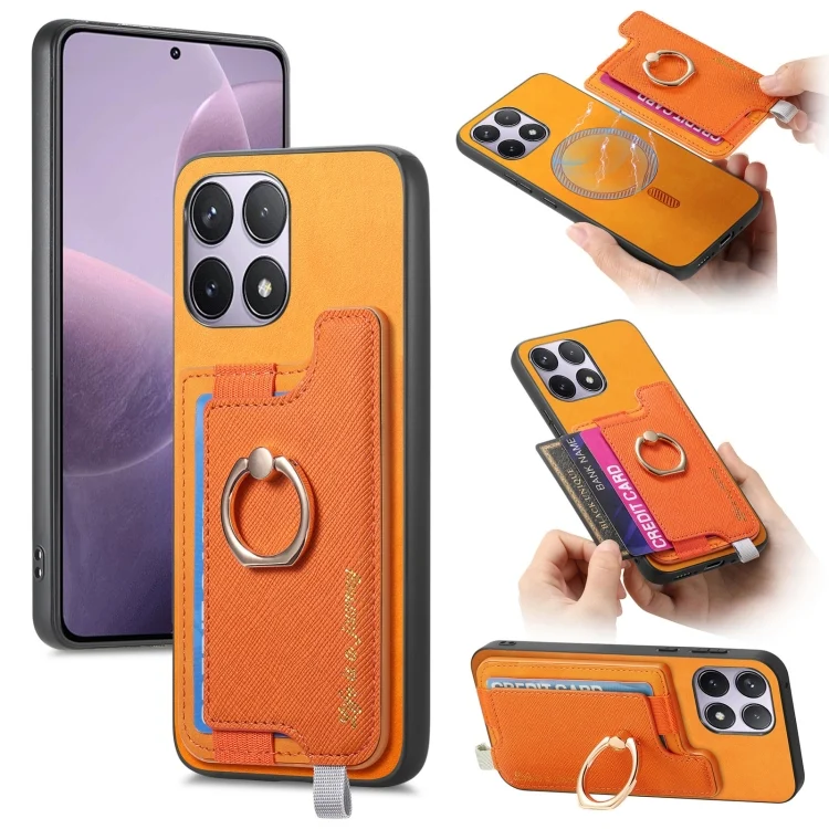 Retro Magsafe Cross Leather Ring Holder Card Bag Phone Case, For Redmi K70 / K70 Pro 5G, For Xiaomi 13T / 13T Pro
