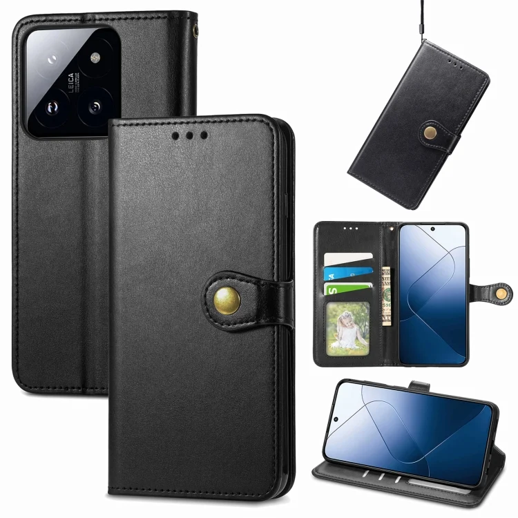 Retro Solid Color Buckle Leather Phone Case, For Xiaomi 14T Pro, For Xiaomi 14T