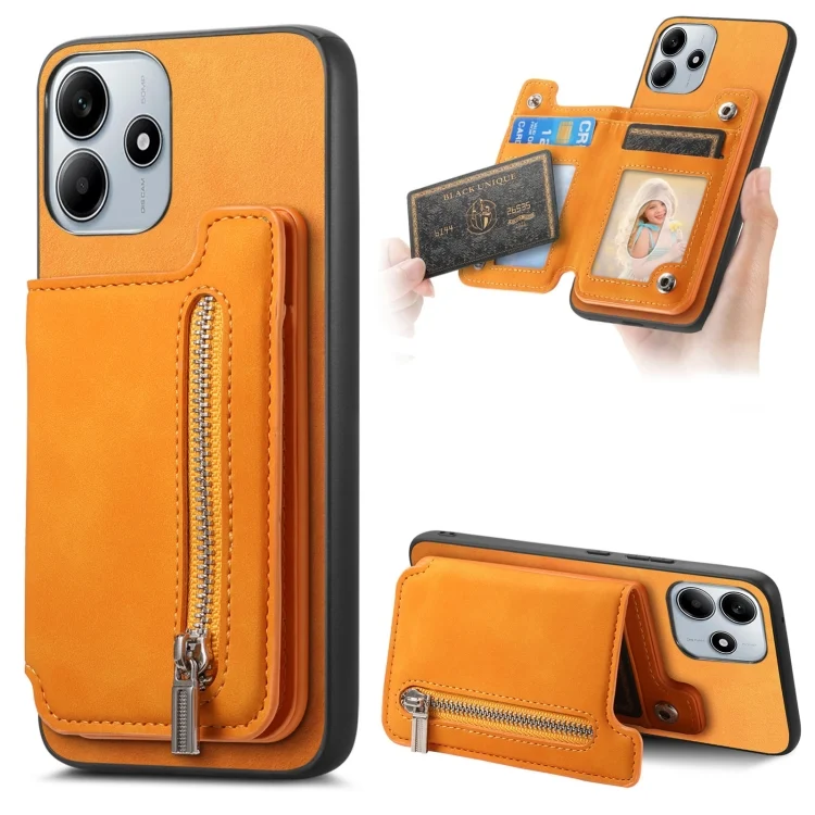 Retro MagSafe Zipper Wallet Card Bag Back Phone Case, For Redmi Note 14 5G, For Redmi Note 14 Pro+ 5G