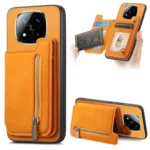 Retro MagSafe Zipper Wallet Card Bag Back Phone Case, For Redmi Note 14 Pro 5G, For Redmi 14C 4G