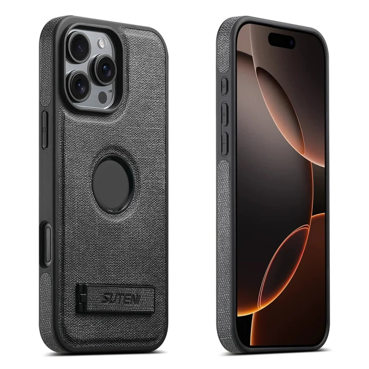 Suteni G2 Holder Denim Leather Back MagSafe Phone Case, For iPhone 16 Pro Max, For iPhone 16 Pro, For iPhone 16 Plus, For iPhone 16, For iPhone 15 Pro Max, For iPhone 15 Pro