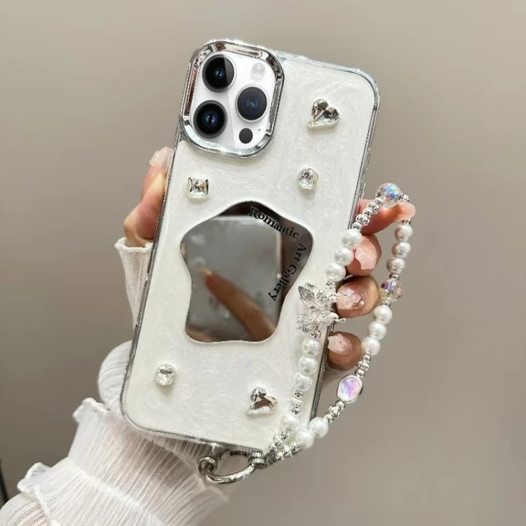 Cream Mirror Bracelet Chain TPU Phone Case, For iPhone 14 Pro, For iPhone 14 Pro Max, For iPhone 13 Pro Max, For iPhone 13 Pro, For iPhone 13, For iPhone  12, For iPhone 12 Pro Max, For iPhone 12 Pro