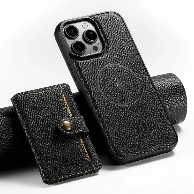 SYA002757001A.webp Suteni H20 Cross-Grain MagSafe Horizontal Card Bag Back Phone Case, For iPhone 16 Pro Max, For iPhone 16 Pro, For iPhone 16 Plus, For iPhone 16, For iPhone 15 Pro Max, For iPhone 15 Pro - Image 1
