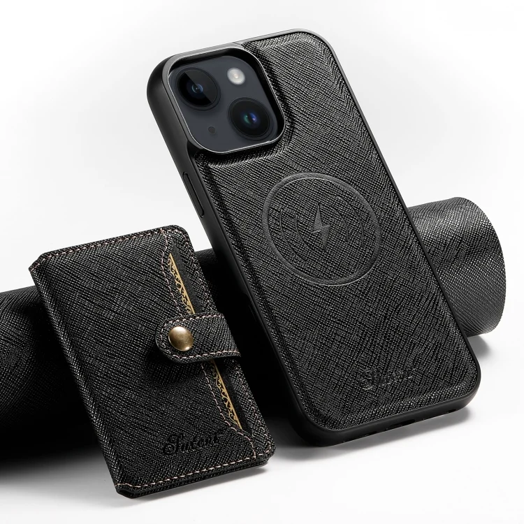 Suteni H20 Cross-Grain MagSafe Horizontal Card Bag Back Phone Case, For iPhone 15 Plus, For iPhone 15, For iPhone 14 Plus, For iPhone 14, For iPhone 14 Pro, For iPhone 14 Pro Max