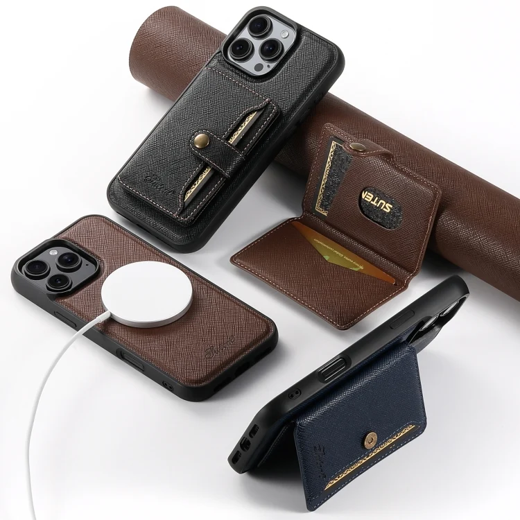 SYA0027570_B1.webp Suteni H20 Cross-Grain MagSafe Horizontal Card Bag Back Phone Case, For iPhone 16 Pro Max, For iPhone 16 Pro, For iPhone 16 Plus, For iPhone 16, For iPhone 15 Pro Max, For iPhone 15 Pro - Image 2