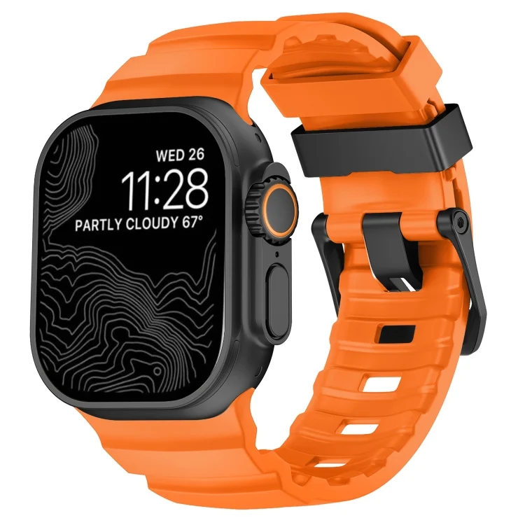 Wild Path Black Buckle Thickened Silicone Watch Band, For Apple Watch 46mm / 49mm / 45mm / 44mm
